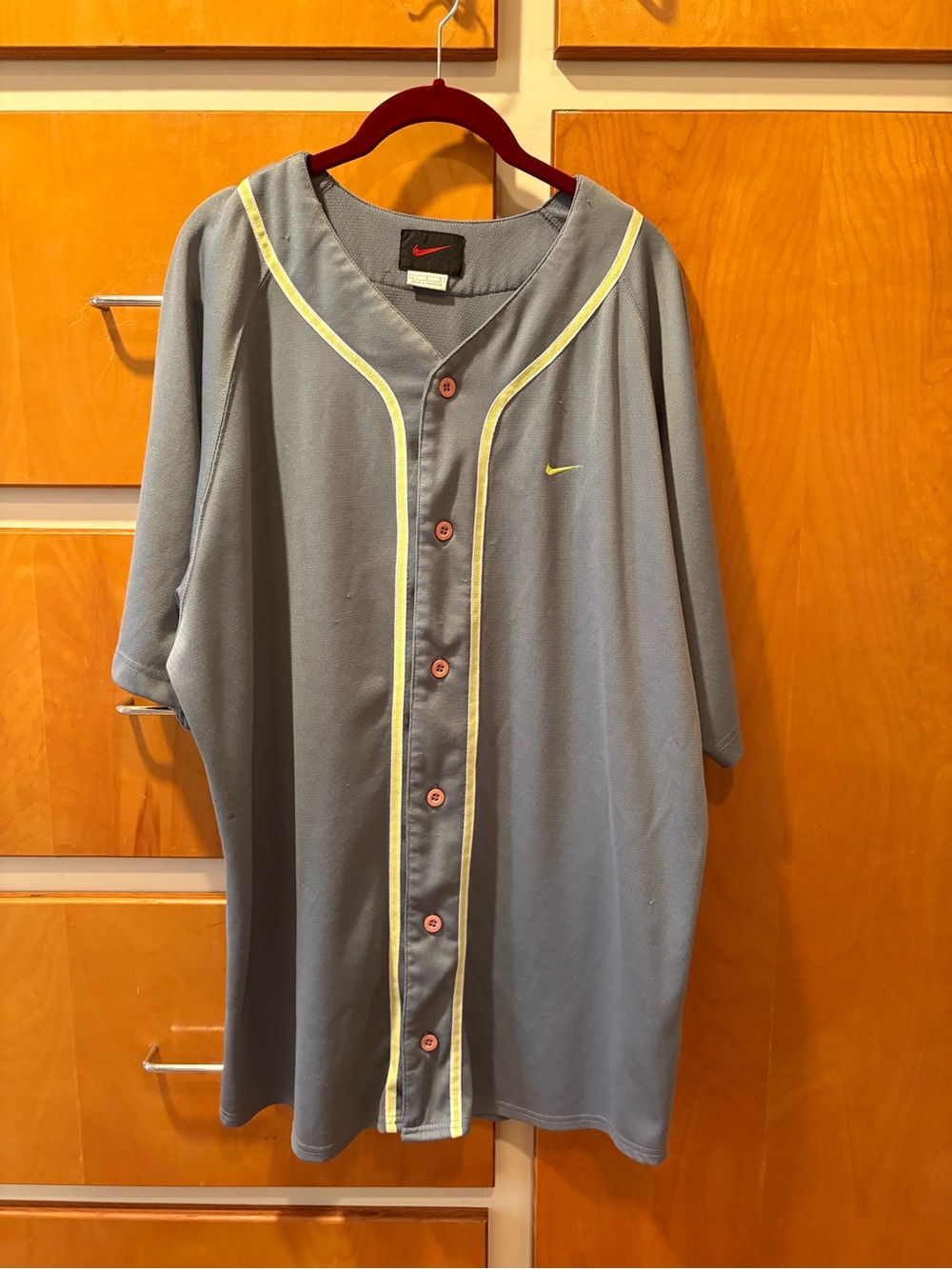 Nike Men’s Grey Baseball Button-Up Jersey Large Vintage 90s Spell Out